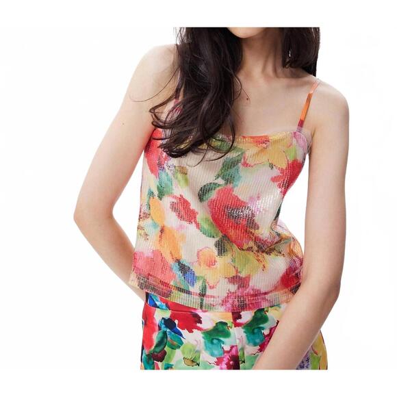 THEO THE LABEL Tops - NEW THEO THE LABEL theia orchid printed sequin tank top in mandarine flower